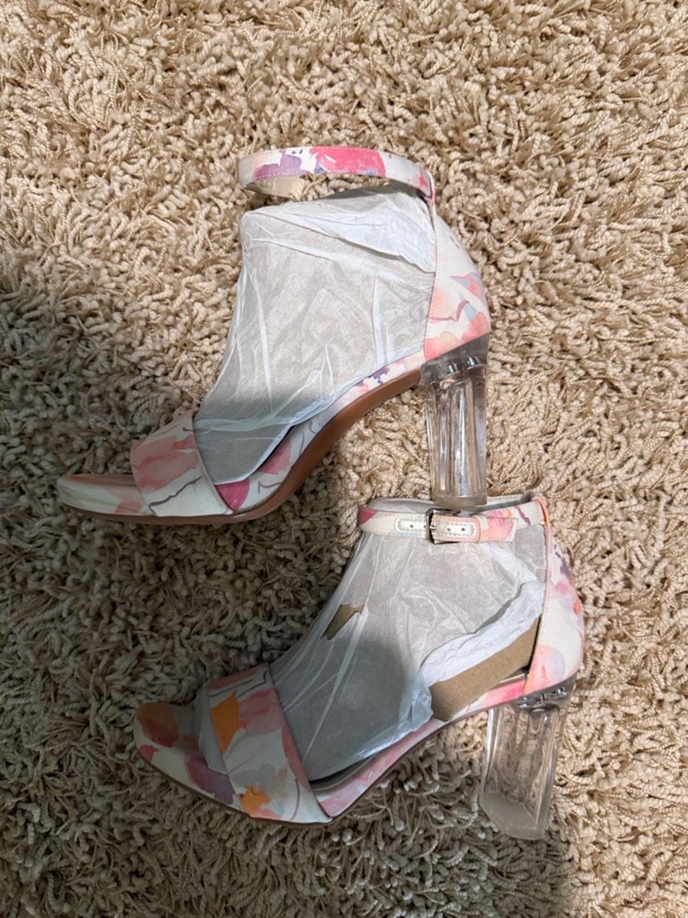 Naturalizer Joy Floral Pink Block Heel Sandals with Clear Heel